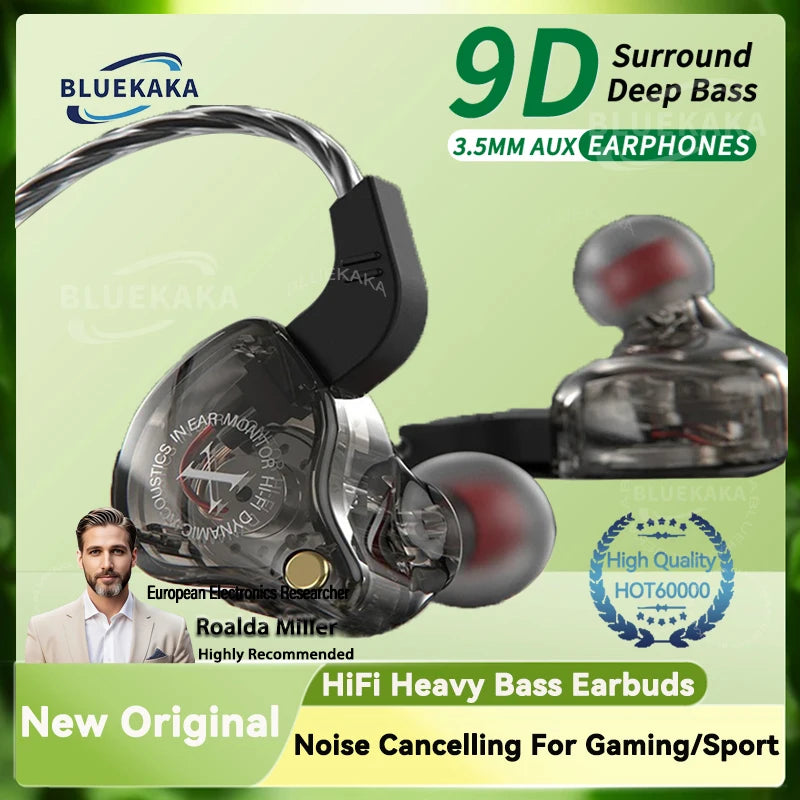 Wired Earphones with Heavy Bass — 3.5mm & USB-C, Noise Cancelling & Mic